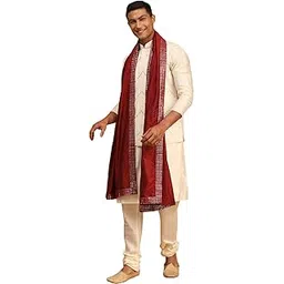 Men's Viscose Jacket, Kurta and Pyjama Set | Mirror Work Chevron Pattern Chic Jacket Kurta Pyjama And Dupatta set For Men-image-17