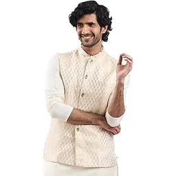 Men's Viscose Nehru Jacket, Jacquard Self Design Silk Blend Nehru Jacket For Men, Traditional Indian Festive & Ethnic Wear-image-33
