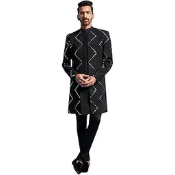 Men's Viscose Sherwani Set - Mirror work Embellished Viscose Indo Western And Pant Style Pyjama-image-26