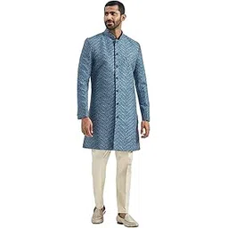 Men's Viscose Sherwani Set, Sequins Embroidered Indo Western with Pyjama for Men for Weddings & Festivals, Traditional Ethnic Wear Outfit-image-19