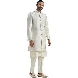Men's Viscose Sherwani Set, Silk Blend Jacquard Indo Western, Kurta And Pyjama for Men for Weddings & Festivals, Traditional Ethnic Wear Outfit-image-42