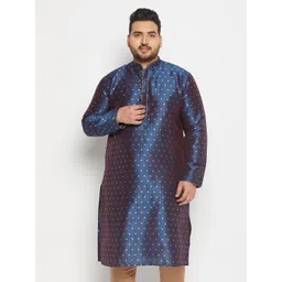 vastramay plus Men Embroidered, Checkered, Embellished Silk Blend Straight Kurta-picture-14