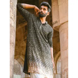 SHRESTHA BY VASTRAMAY Embellished Mandarin Collar Sequinned Georgette Kurta-picture-26