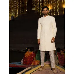 SHRESTHA BY VASTRAMAY Embroidered Sherwani With Trousers-picture-31