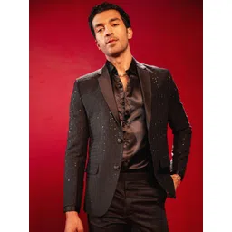 SHRESTHA BY VASTRAMAY Men Embroidered Slim Fit Single Breasted Blazers-picture-34
