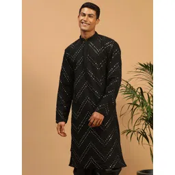 Shrestha By Vastramay Men's Black Mirror Work Georgette Straight Kurta-picture-11