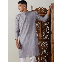 SHVAAS by VASTRAMAY Geometric Embroidered Jacquard Pure Cotton Sustainable Kurta-picture-19