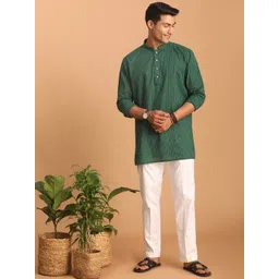 SHVAAS by VASTRAMAY Striped Mandarin Collar Pure Cotton Sustainable Kurta With Trousers-picture-40