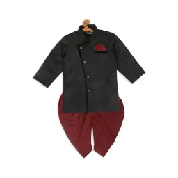 VASTRAMAY SISHU Black & Maroon Cotton Self Sherwani Set-picture-43
