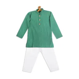 VASTRAMAY SISHU Teal Green & White Cotton Self Kurta Set-picture-10
