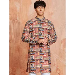 VASTRAMAY Ajrakh Hand Block Printed Cotton Straight Kurta-picture-17