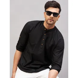 VASTRAMAY Band Collar Roll-Up Sleeves Cotton Straight Kurta-picture-20