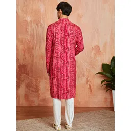 VASTRAMAY Bandhani Printed Mandarin Collar Straight Kurta With Patiala image 5