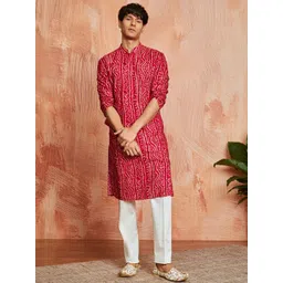 VASTRAMAY Bandhani Printed Mandarin Collar Straight Kurta With Patiala image 1