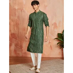 VASTRAMAY Bandhani Printed Mandarin Collar Straight Kurta With Trouser-picture-13