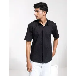 Vastramay Black Cotton Regular Fit Embroidered Shirt-picture-16