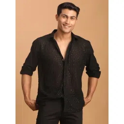 VASTRAMAY Black Regular Fit Embellished Shirt-picture-31