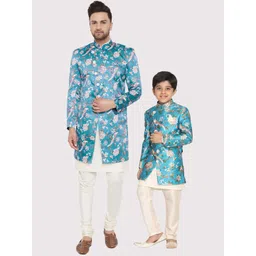 VASTRAMAY Boys Angrakha Style Slim-Fit Indo Western Printed Sherwani-picture-39