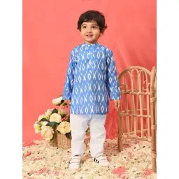 VASTRAMAY Boys Aqua Blue & White Cotton Printed Full Sleeves Kurta Sets-picture-35