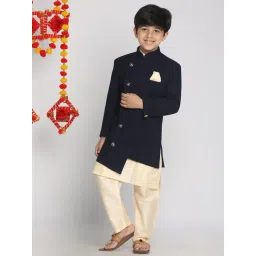 VASTRAMAY Boys Beige IndowesternSets-picture-34