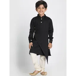 VASTRAMAY Boys Black & Cream-Coloured Solid Kurta with Churidar-picture-11