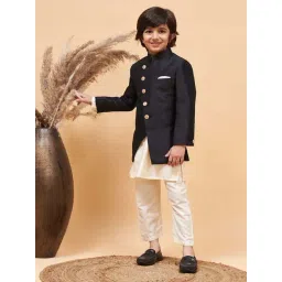 VASTRAMAY Boys Black & Cream Solid Full Sleeves Indowestern Sets-picture-25