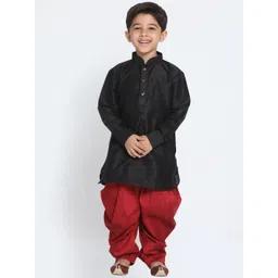 VASTRAMAY Boys Black and Maroon Silk Blend Kurta and Dhoti Set-picture-20