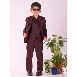 VASTRAMAY Boys Black & Maroon Solid Full Sleeves Suit Sets-picture-17