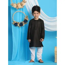 VASTRAMAY Boys Black & White Embroidery Full Sleeves Kurta Sets-picture-29