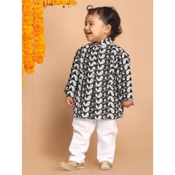 VASTRAMAY Boys Black & White Pure Cotton Chikankari Kurta & Pyjamas-picture-39
