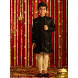 VASTRAMAY Boys Black Embroidery Full Sleeves Indowestern Sets-picture-30