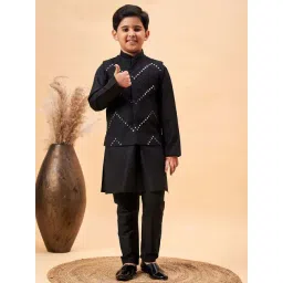 VASTRAMAY Boys Black Embroidery Full Sleeves Kurta Sets-picture-39