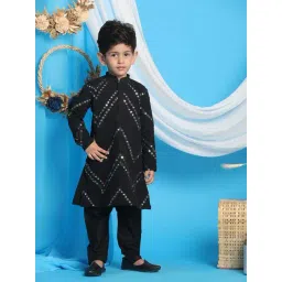 VASTRAMAY Boys Black Embroidery Full Sleeves Kurta Sets-picture-10