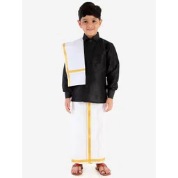 VASTRAMAY Boys Black Original Silk Blend Ethnic Shirt image 2