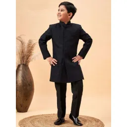 VASTRAMAY Boys Black Self Full Sleeves Indowestern Sets-picture-46