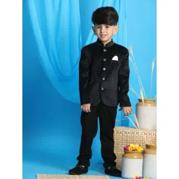 VASTRAMAY Boys Black Solid Full Sleeves Indowestern-picture-38