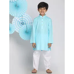 VASTRAMAY Boys Blue & White Solid Kurta with Pyjamas-picture-56