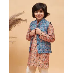 VASTRAMAY Boys Blue Printed Nehru Jacket-picture-26
