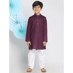 VASTRAMAY Boys Burgundy & White Solid Kurta with Pyjamas-picture-23