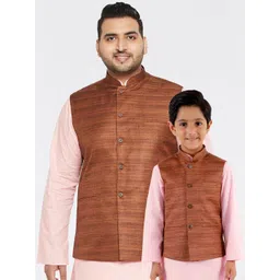VASTRAMAY Boys Coffee Brown Woven Design Nehru Jacket-picture-58
