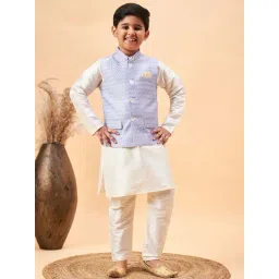VASTRAMAY Boys Cream & Blue Self Full Sleeves Kurta Sets-picture-42