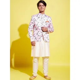 VASTRAMAY Boys Cream-Coloured Kurta with Pyjamas With Jacket-picture-19