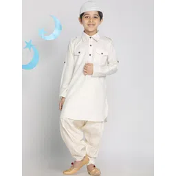 VASTRAMAY Boys Cream-Coloured Pathani Kurta with Patiala-picture-15