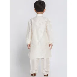 VASTRAMAY Boys Cream-Coloured Solid Cotton Silk Kurta with Churidar image 2