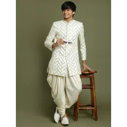 VASTRAMAY Boys Cream Embroidery Full Sleeves Indowestern Sets-picture-28