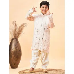 VASTRAMAY Boys Cream Embroidery Full Sleeves Kurta Sets-picture-18