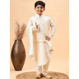 VASTRAMAY Boys Cream Embroidery Full Sleeves Kurta Sets-picture-10