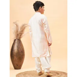 VASTRAMAY Boys Cream Embroidery Full Sleeves Kurta Sets image 3