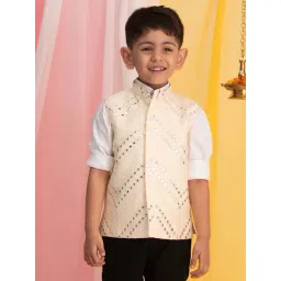 VASTRAMAY Boys Cream Embroidery Nehru Jacket-picture-40