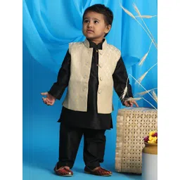 VASTRAMAY Boys Cream Printed Woven Nehru Jackets-picture-15
